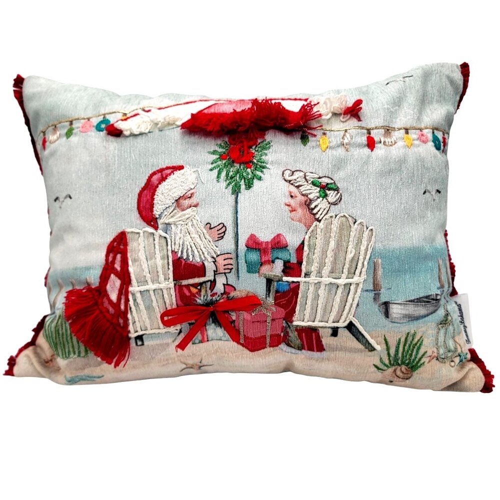 Tommy Bahama Christmas Beach Pillow 12x16 Santa & Mrs. Claus Coastal Design With